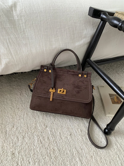 High Quality Retro Top-handle Bags For Women 2025 Winter New Designer Handbags Luxury Flap Shape PU Suede Shoulder Crossbody Bag