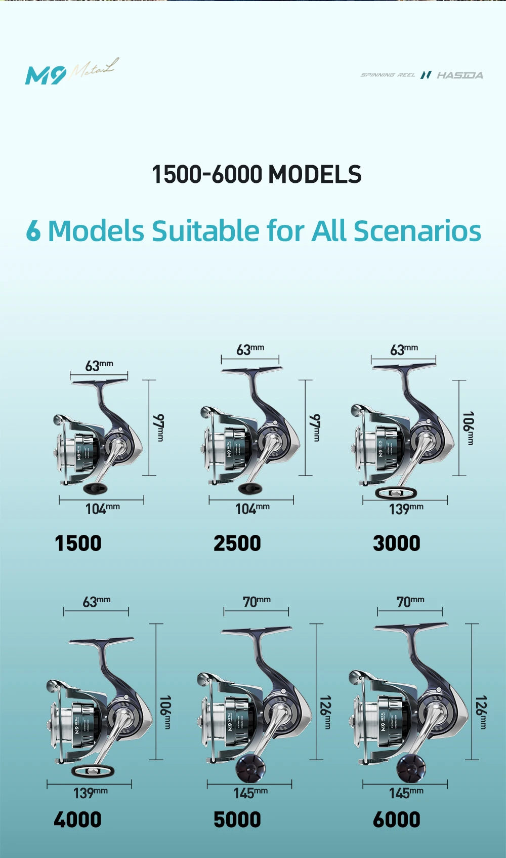 HASIDA M9 Full Metal Sea Spinning Reel 12kg Max Drag Slow Descent Dense 6 Sets Waterproof System Professional for Saltwater