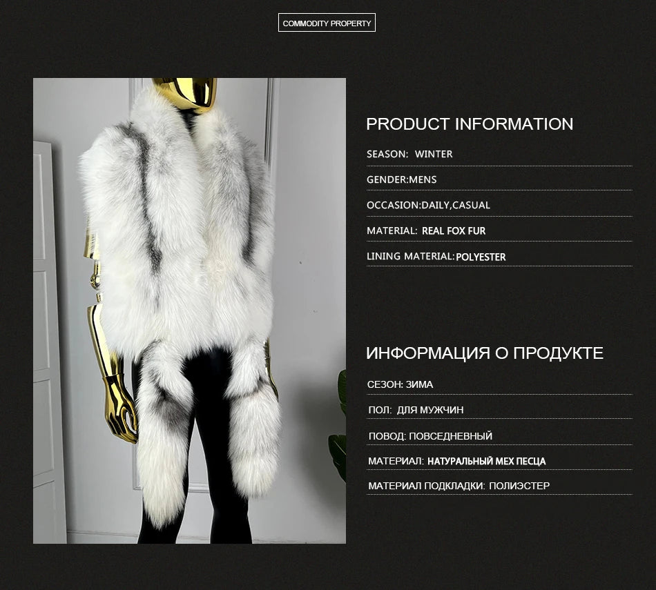 Winter Genuine Fox Fur Shawl With Tail Fur Shawl For Men Long Natural Cross Fox Fur Scarf High Quality Real Fur Scarf
