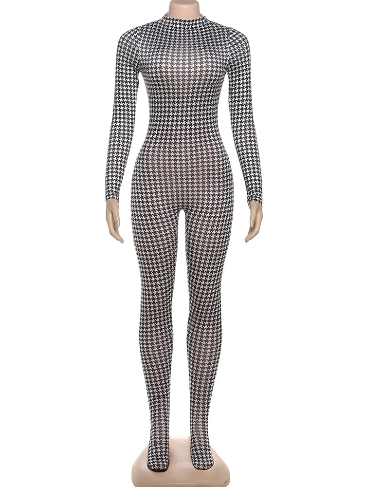 Weird Puss Sexy Snake Print Foot Jumpsuit Women Zip Spring Trend O-Neck Full Sleeve Stretch Street Clubwear Workout Overalls