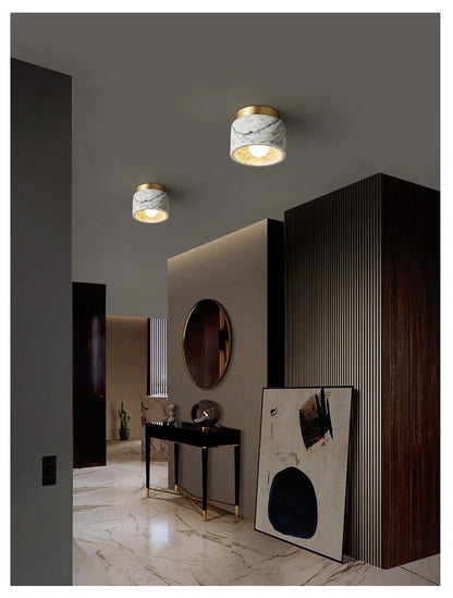 Nordic Marble Downlight Living Bedroom Room Decor Marble Ceiling Light Green White Stone Corridor Aisle Lamp