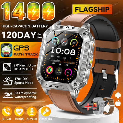 2026 New Outdoor GPS Smart Watch 1400mAh High Capacity Battery 2.01" Sapphire Screen 10ATM Waterproof Dual-color Lamp Smartwatch