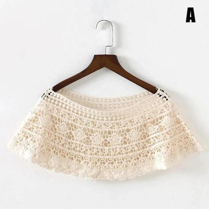 Women Vintage Crochet Knit Cape Elegant Cute Lace Short Hollow Out Shawls Shrug Poncho Wedding Bridal Evening Dress Lace Scarf