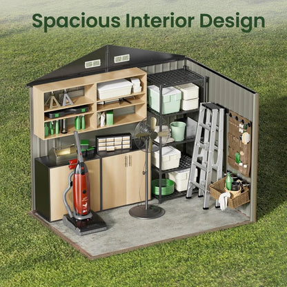 8x6 FT Outdoor Storage Shed, Full Size Metal Utility Shed No Floor