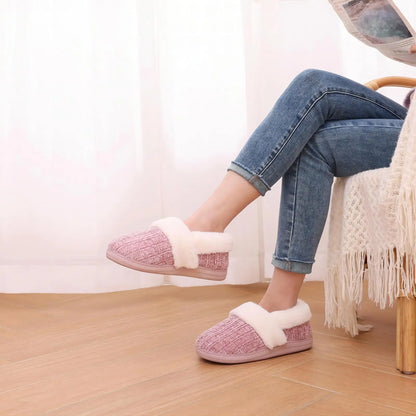 Pallene Winter Women's Fur Slippers Soft Sole Memory Foam Indoor Cotton Shoes Plush Lining Knit Slides Fluffy Men House Slippers