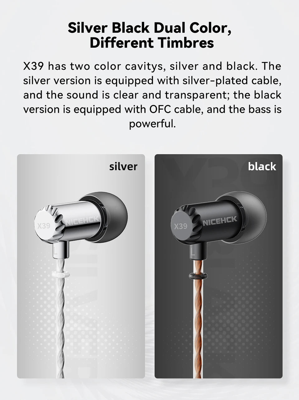 NICEHCK X39 IEM Aluminum Alloy Shell HIFI Microphone Earbud 6mm Titanium Plated Dynamic Headset Bass Vocal DJ In-ear Earphone