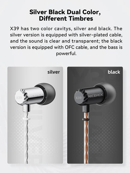 NICEHCK X39 IEM Aluminum Alloy Shell HIFI Microphone Earbud 6mm Titanium Plated Dynamic Headset Bass Vocal DJ In-ear Earphone
