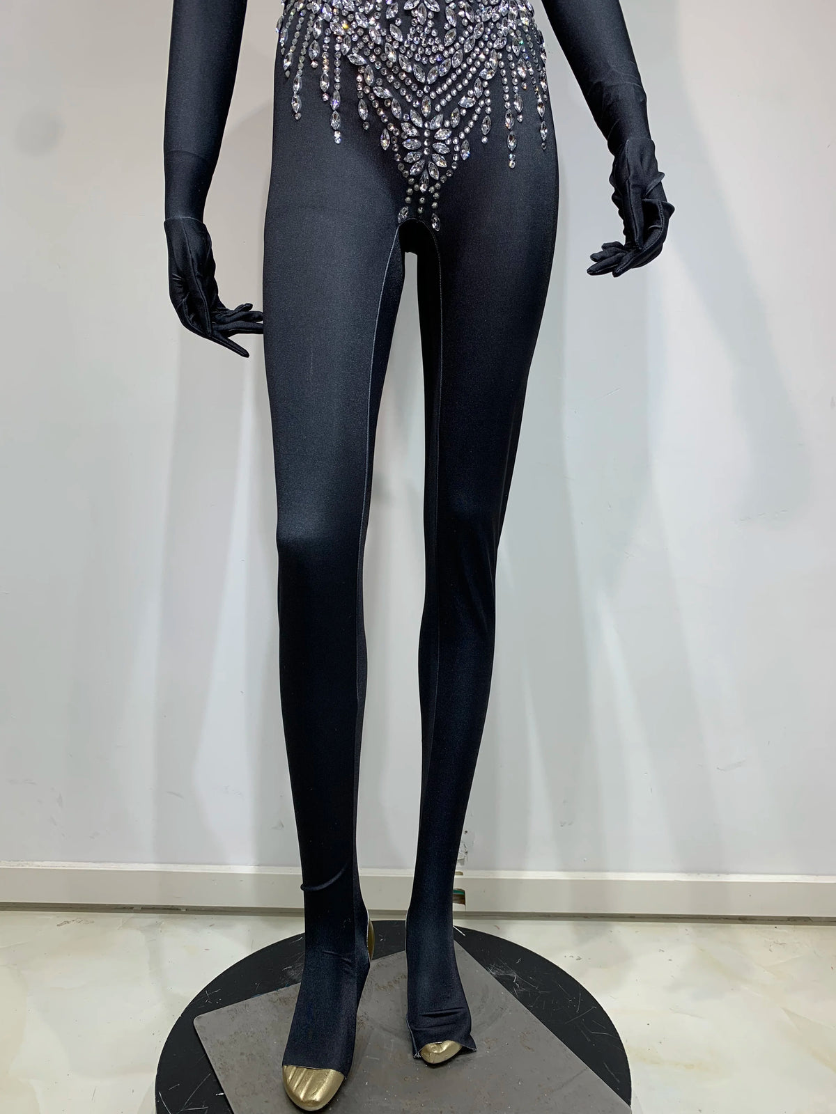 STOCK Sparkling Rhinestone Stretch Jumpsuit Women Sexy Club Evening Party Wear Drag Queen Singer Dancer Stage Perform Costume