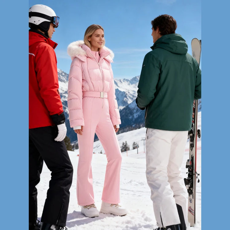 Fashion Women's Skiwear Jumpsuit Waterproof Design Long Sleeve Slim Female Jumpsuits 2026 Winter Outdoor Thicken Lady Suits