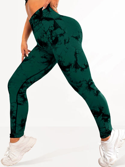 Women's Tie dye Seamless High-Waisted Yoga Pants Tummy Control Belly Band Pants Comfortable Stretchy Leggings for Women