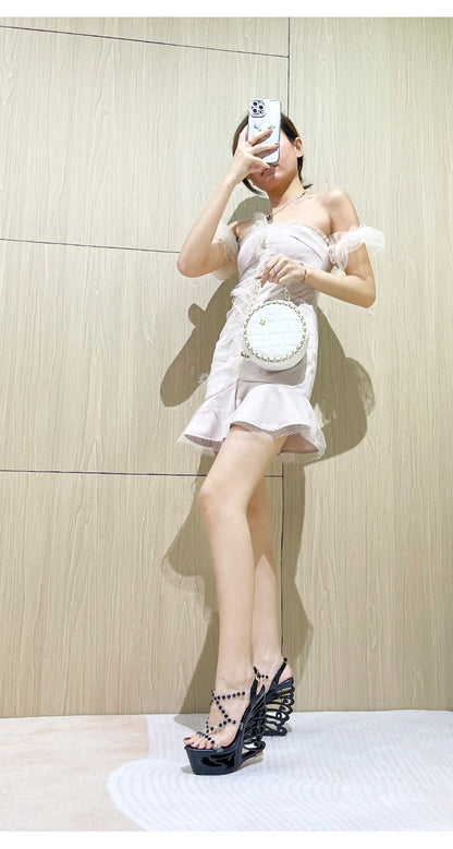 Voesnees Summer New Hollow Out Wedge Women's Pumps Shiny Sequins Fashion Party Shoes Club Heels Transparent Narrow Belt Sandals