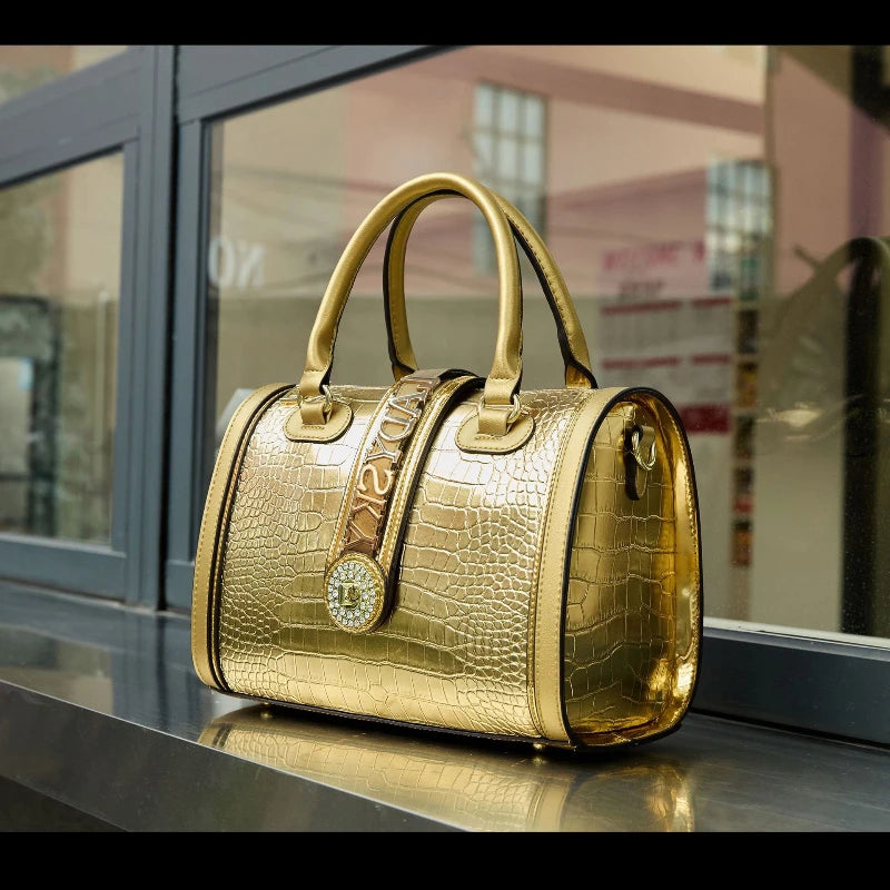 Designer Luxury Boston Bags For Women High Quality Crocodile-embossed Top Handle Bag Fashion Diamonds Letter Decoration Handbag