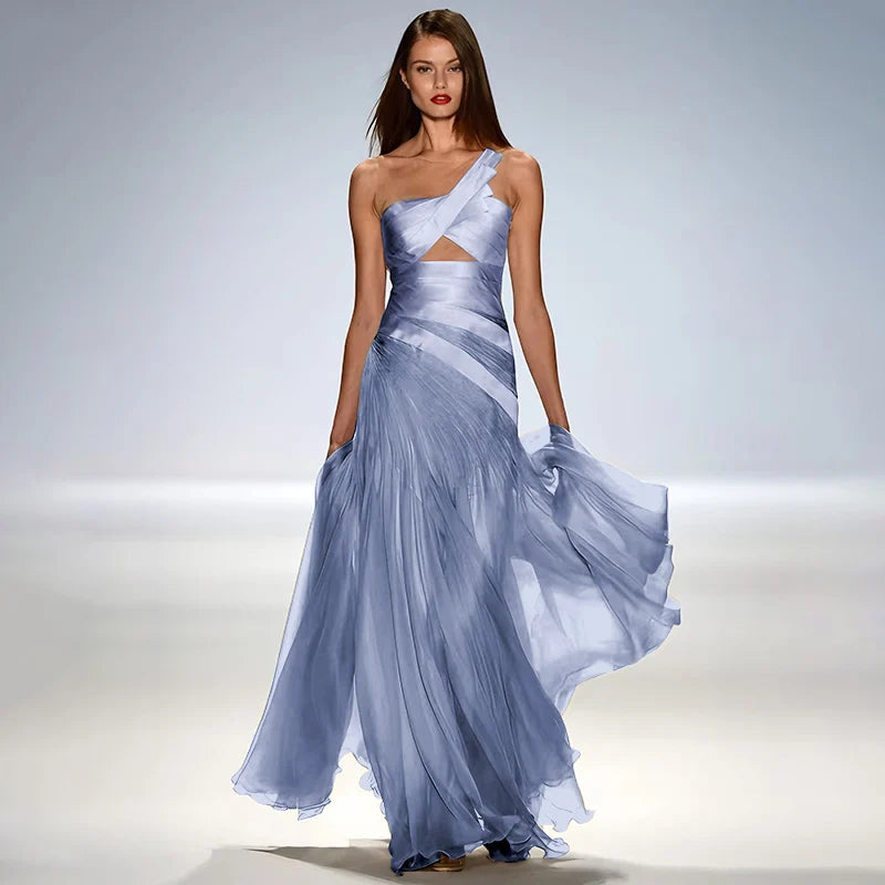 Gorgeous Strapless Sleeveless Elegant Women Prom Gown Floor Length A Line Tullle Backless Evening Dress