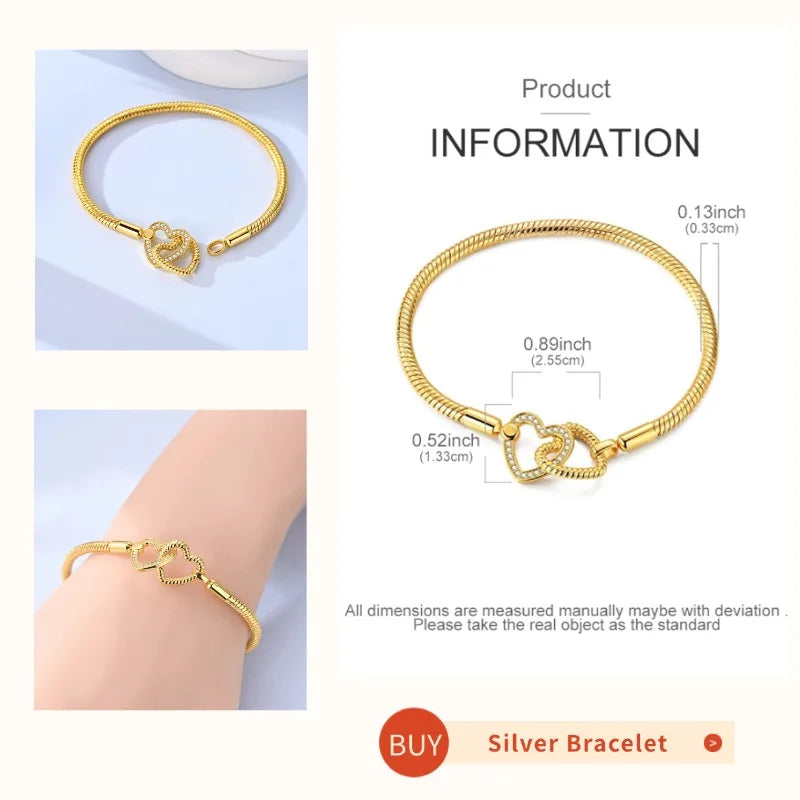 Silver 925 Bracelet Original Bracelets Colorful Zircon Heart Flower Cat Snake Chain For DIY Charms 17-20CM Luxury Jewelry Gifts