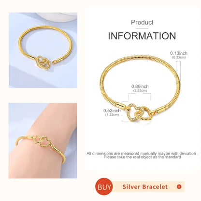 Silver 925 Bracelet Original Bracelets Colorful Zircon Heart Flower Cat Snake Chain For DIY Charms 17-20CM Luxury Jewelry Gifts