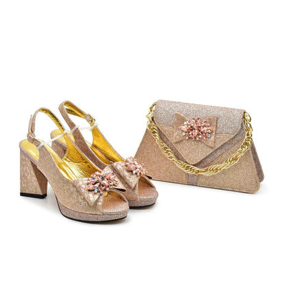 New Fashion Luxury Shoe and Bag Set for Party in Women Women Nigerian Italian Shoes and Bags Set Decorated with Rhinestone