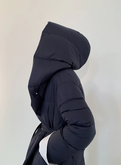 High end Ultra long White goose down Jacket For women Winter 2025 New Fashion Down Coat Female Thicken Parka Overcoat with belt
