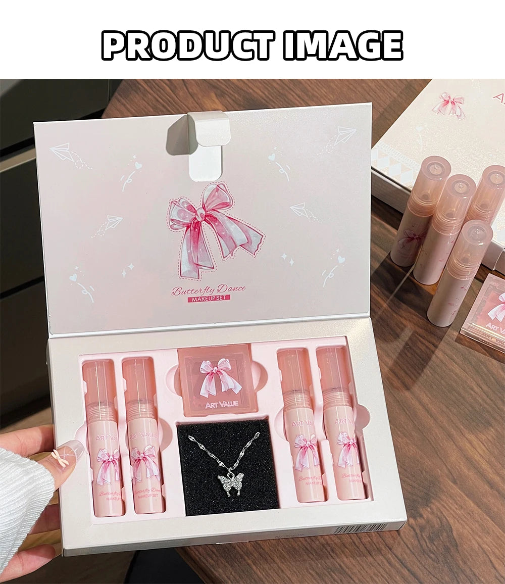 ART VALUE Makeup Sets Include 4Pcs Velvet Matte Lip Mud,1 Pc Blush Palette And 1 Necklace Gift Cosmetics Kits Lasting Lipgloss