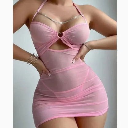 Off Shoulder Ultra Short Sexy Bras Pajamas Home Sling Dresses Night Shirts Sexi Women's Nightgown Lingerie See Through Homewear