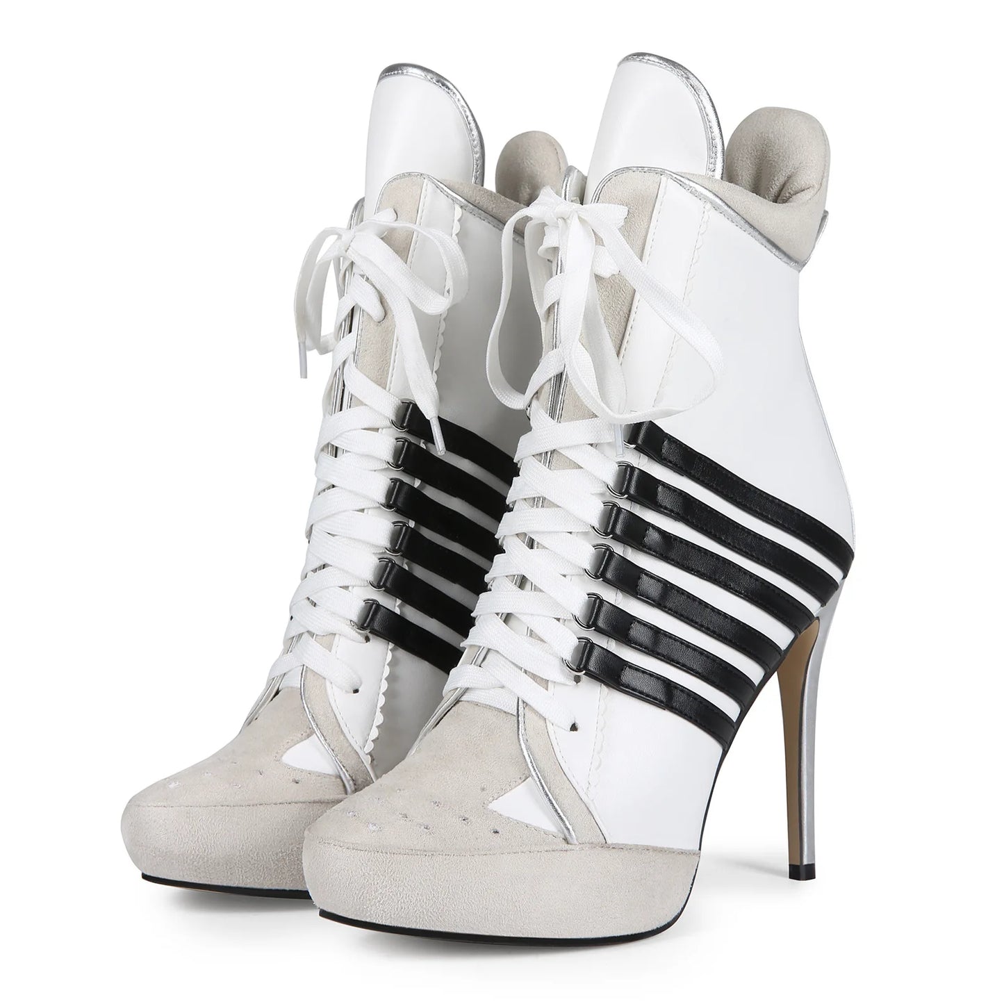 Genuine Leather Bling Rhinestone Pointed Toe Mid-Calf Women Boots Chunky High Heels Back Zipper Design Special Design Shoes