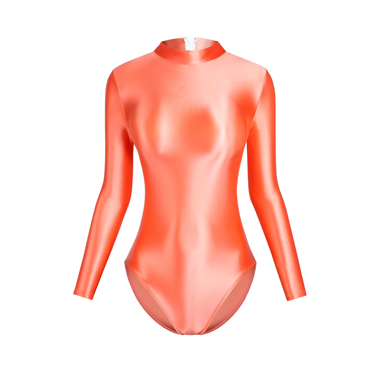 Satin Glossy Leotards Long Sleeve Back Zipper One Piece Swimsuit Sexy High-Cut Bikini Bodysuit Women Bathing Suit Plus Size