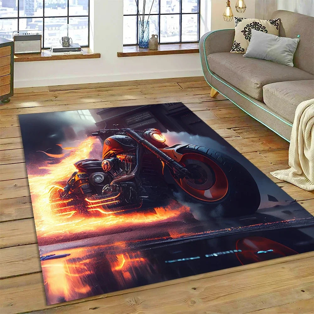 Motocross Modern retro Motorcycle Carpet Rug for Bedroom Living Room Home Sofa Decoration,Children Game Large Decor Floor Mat