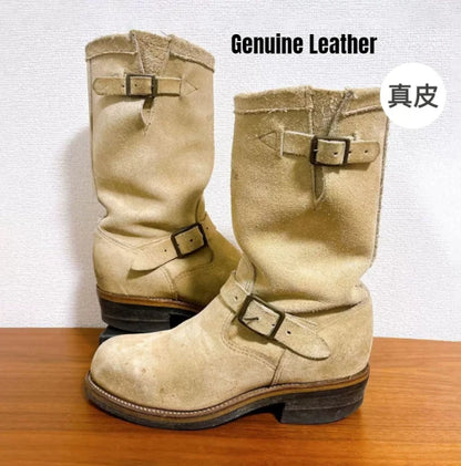 Handmade Vintage Velvet Khaki Work Boots Men's American Style Mid-Calf Retro Thick Bottom Belt Buckle Motobike Leather Boots