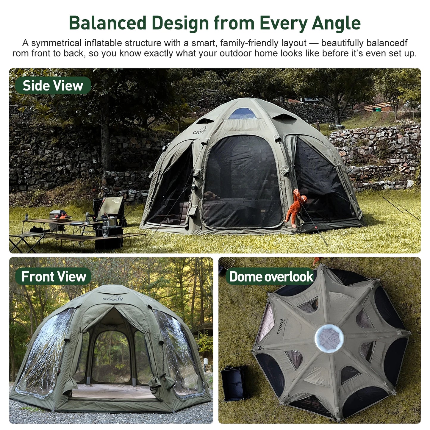 Coody Dome Air Tent-Army Green Geodesic Outdoor Family Dome House Glamping Inflatable TentATV&UTV