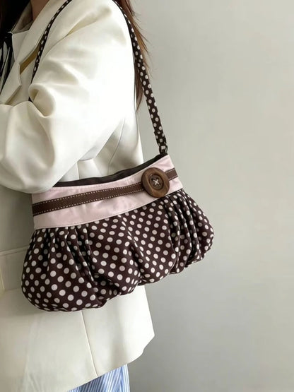 Fashion Messenger Bags for Women 2026 New Arrive Vintage Polka Dot Handbag Korean Large-capacity Tote Bags Casual Shoulder Bags