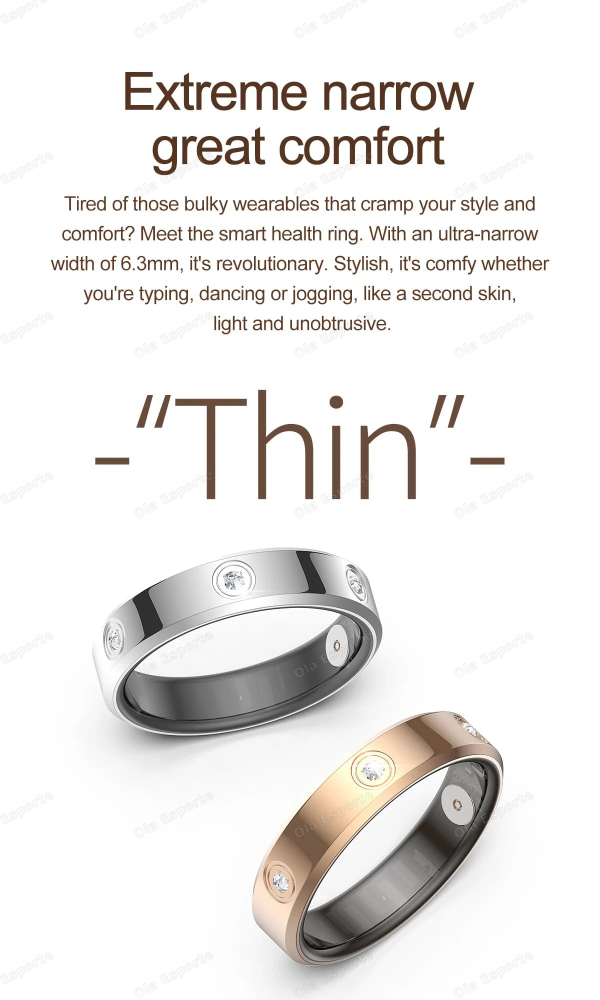 2026 Smart Ring Women Men Super narrow 6.3mm Heart Rate Stress measurement Health Monitoring IP68 Waterproof Fashion Sport Rings
