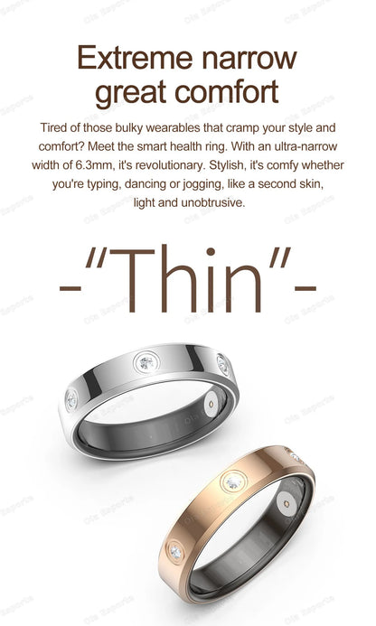2026 Smart Ring Women Men Super narrow 6.3mm Heart Rate Stress measurement Health Monitoring IP68 Waterproof Fashion Sport Rings