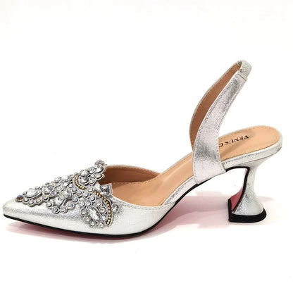 Exquisite 2024 Elegant Woman High Heels Peep Toe Shandals with Rhinestone Italian Design Shoes and Bags Set for Party