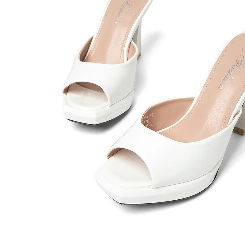Sexy Luxury Open-Toe High Heel Sandals Thick Platform Thick Heel Women's Shoes Round Head Synthetic Leather Summer Shoes