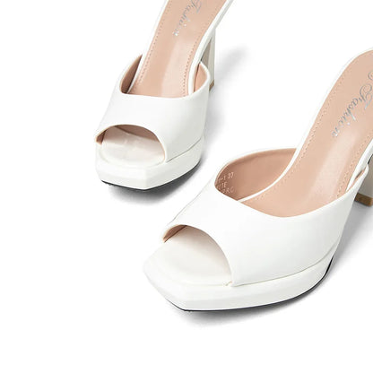 Sexy Luxury Open-Toe High Heel Sandals Thick Platform Thick Heel Women's Shoes Round Head Synthetic Leather Summer Shoes