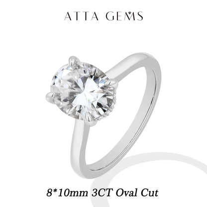 ATTAGEMS Oval Cut 1.0-4.5CT D VVS1 Moissanite Rings for Women 925 Sterling Silver Solitaire Engagement Ring Luxury Band Jewelry