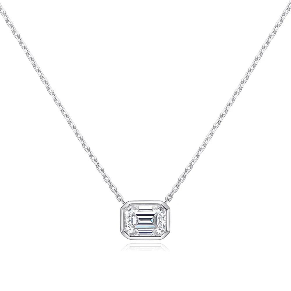 FEOBUR 2CT Emerald Cut Moissanite Pendant Necklace S925 Silver Certified Bezel Set Lab Diamond NeckChain for Women Jewelry Gifts
