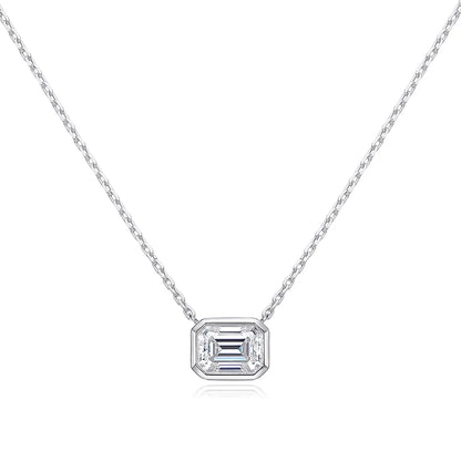FEOBUR 2CT Emerald Cut Moissanite Pendant Necklace S925 Silver Certified Bezel Set Lab Diamond NeckChain for Women Jewelry Gifts