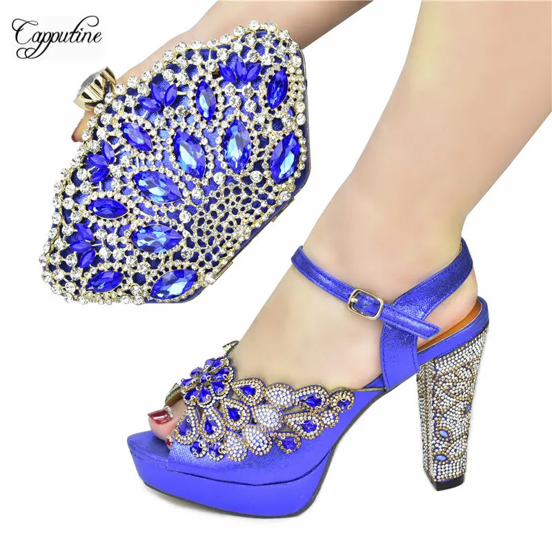Luxury Wine Women Shoes and Bag to Match African Lady Summer Sandals Match With Handbag High Heels Pumps Purse 938-44 10.5CM