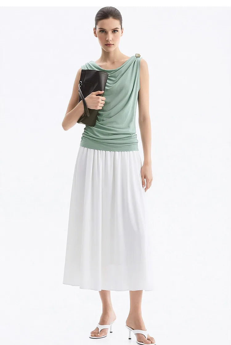 Amii Cowl Neck Women's Tank Top 2026 Summer New Stretch Knit Sleeveless Camisole Loose Casual Holiday Vest For Women 12622062