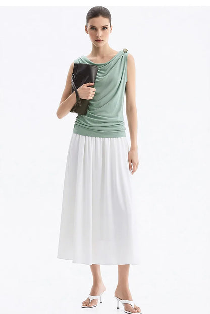 Amii Cowl Neck Women's Tank Top 2026 Summer New Stretch Knit Sleeveless Camisole Loose Casual Holiday Vest For Women 12622062