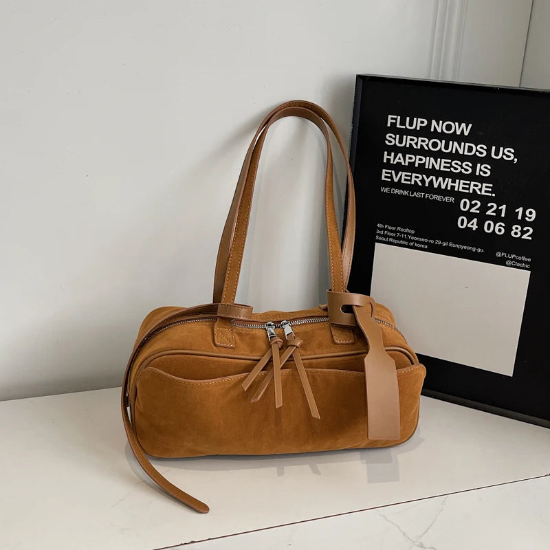 2026 Autumn Winter Latest Commute Shoulder Bags For Women PU Suede Pure Color Large Capacity Boston Bag Luxury Designer Handbags