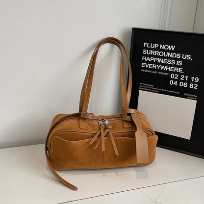 2026 Autumn Winter Latest Commute Shoulder Bags For Women PU Suede Pure Color Large Capacity Boston Bag Luxury Designer Handbags