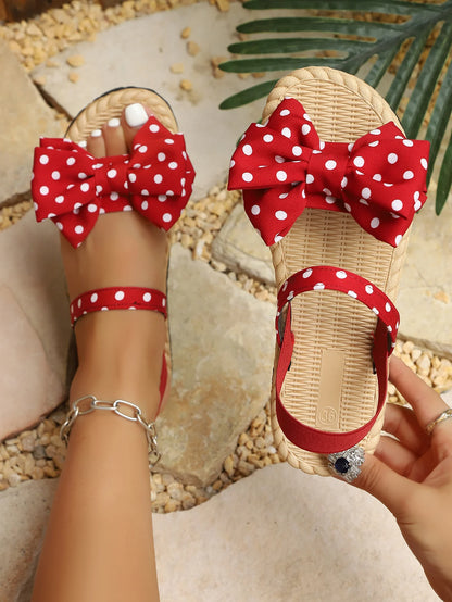 Ladies Flat Sandals Polka Dot Butterfly Knot Multi-Color Comfortable Footwear Fashionable Summer Shoes