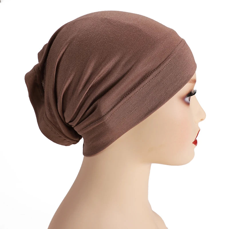 Soft Modal Inner Hijab Cap Muslim Stretch Turban Cap Islamic Underscarf Bonnet Hat Female Headband Tube Cap Turbante