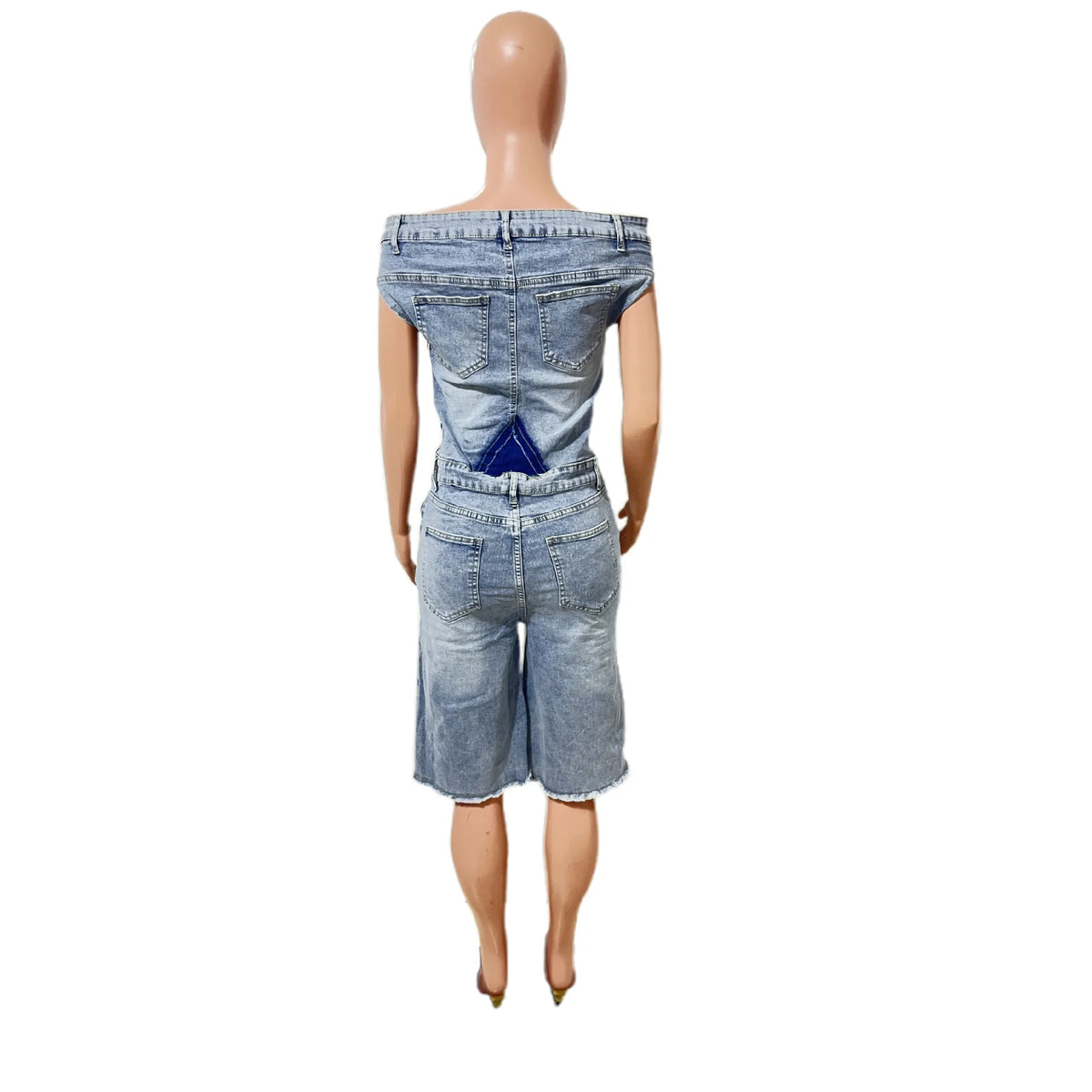 Jumpsuits Women Denim One Piece Short Sleeve Overalls Knee Length Pants Tight Waist Rompers Y2k Streetwear Slash Neck 2026