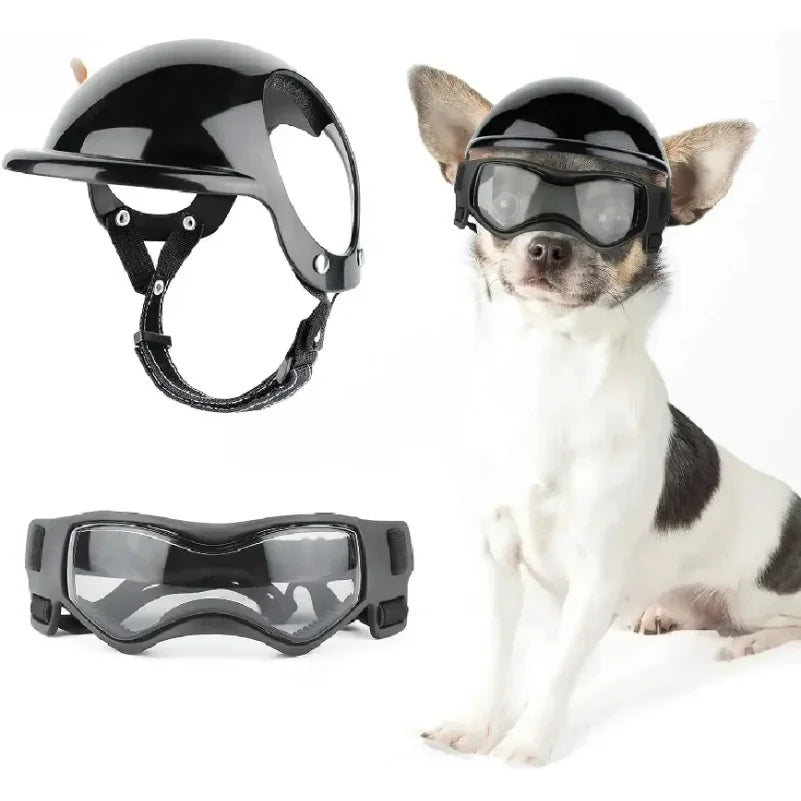 Dog Helmet and Dog Goggles for Small Dogs-Pet Motorcycle Helmet Hat with Ear Holes Adjustable Straps for Puppy Riding