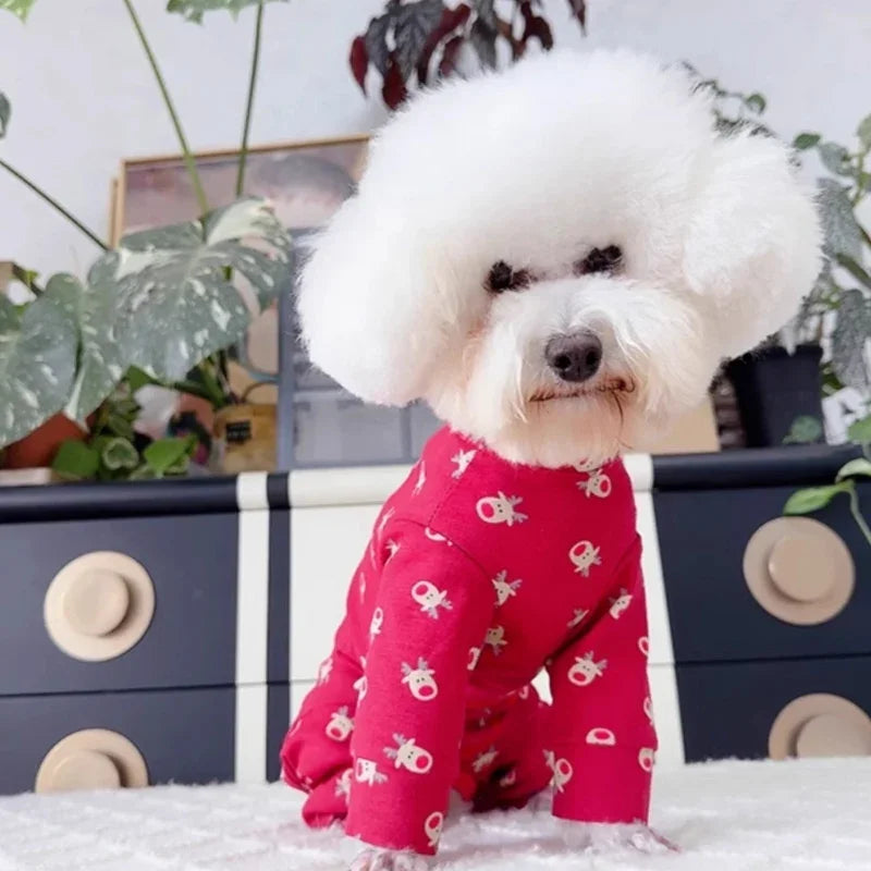 Pure Cotton Red Pet Dog Clothes Outerdoor Sportswear Fashion Print Jumpsuits For Small Medium Dogs Schnauzer Puppy Dog Rompers
