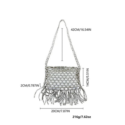 New European and American retro tassel handmade bead woven bag, niche, simple, versatile, single shoulder crossbody bag