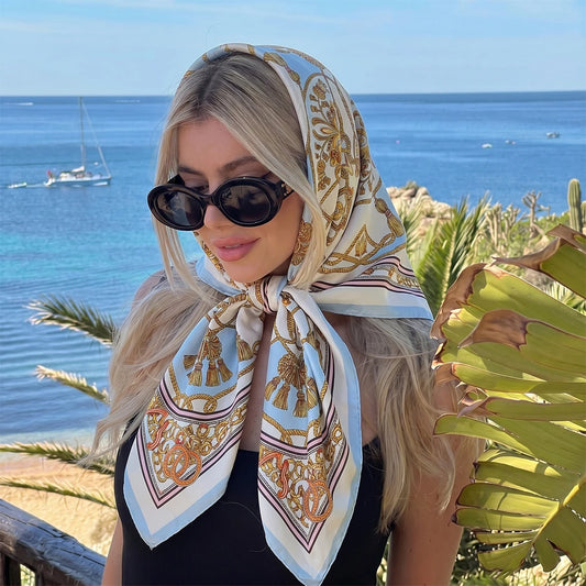New Luxury Brand Square Scarf Design Shawl Wrap 90cm Print Twill Silk Women Hijab Female Foulard Headband Bandana 2026