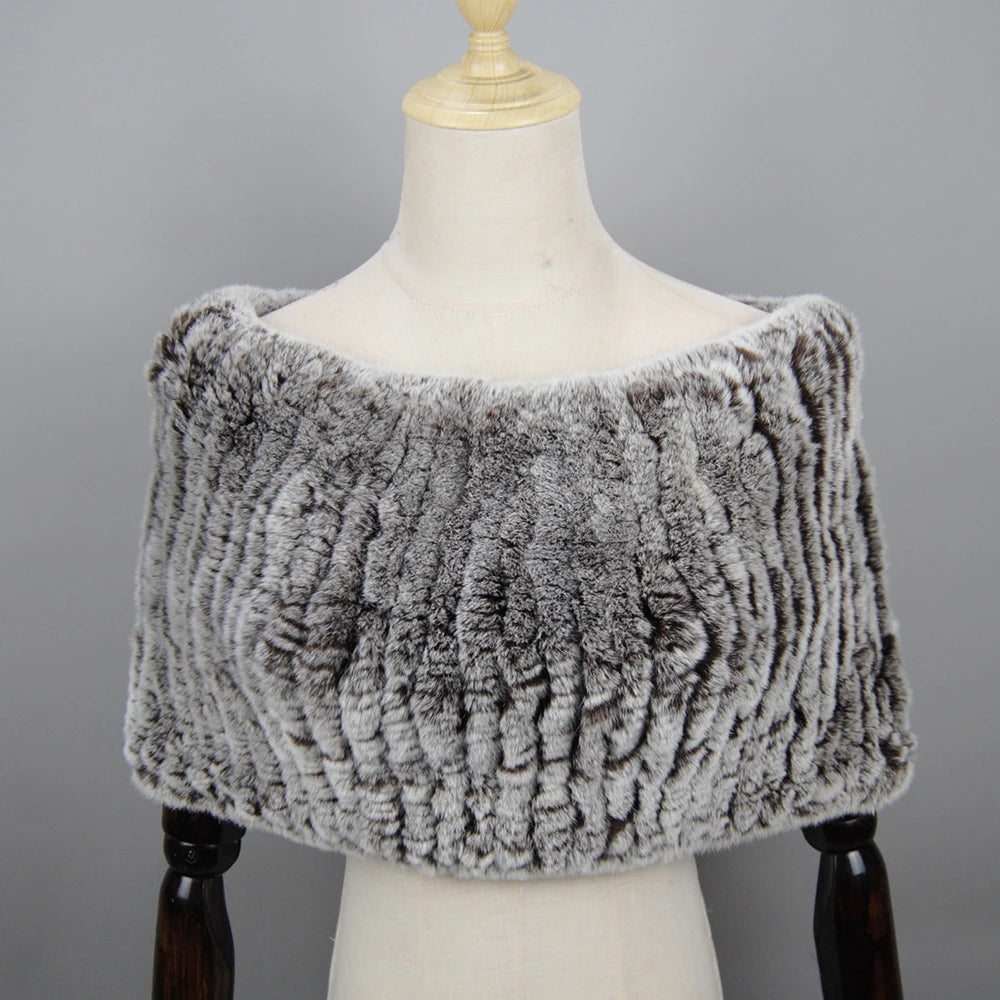 Hot Sale Women Real Rex Rabbit Fur Shawl Natural Real Knitted Real Rex Rabbit Fur Poncho Scarf Autumn Winter Rabbit Fur Pashmina